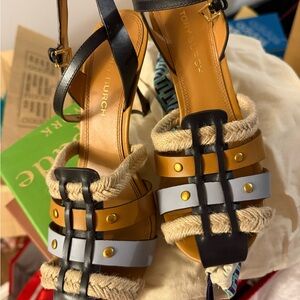 Tory Burch Black, Tan, and Gray Heels